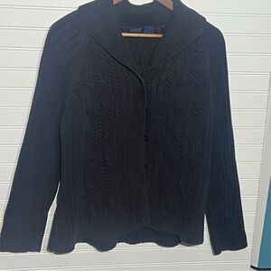 Basic Editions Black Cable Knit Cardigan Shawl Collared Size XL